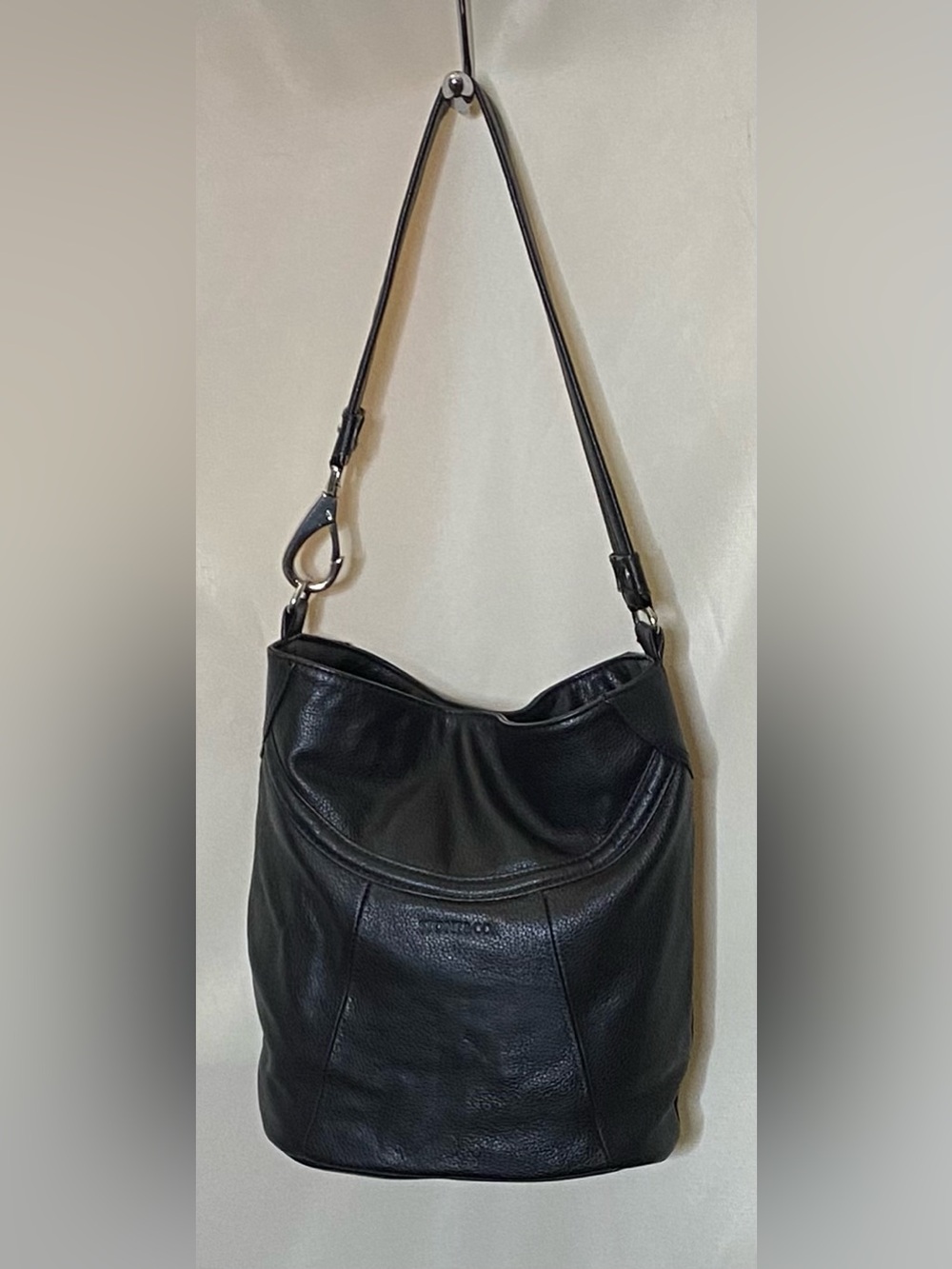 Vintage Stone & Co. Black Pebbled Leather Hobo Shoulder Bag